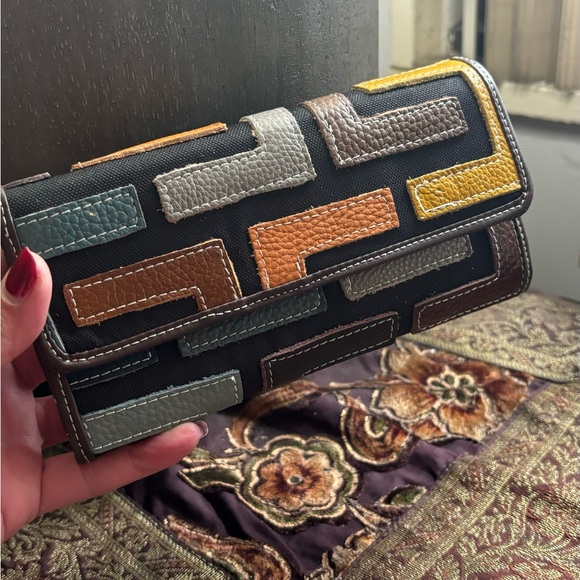 GENUINE Colorblock pebbled leather/texture snap trifold wallet/ID - Picture 3 of 10